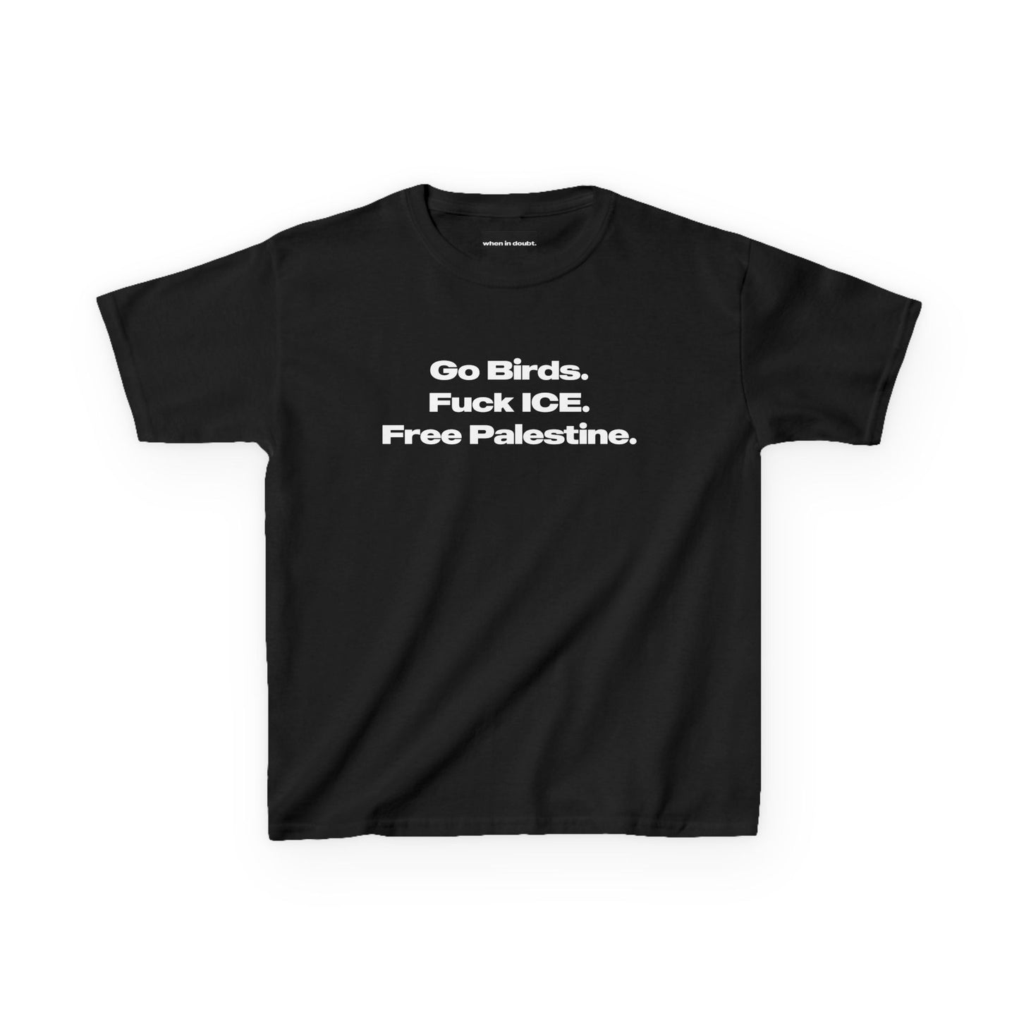 'Go Birds, Fuck ICE, Free Palestine' Baby Tee.