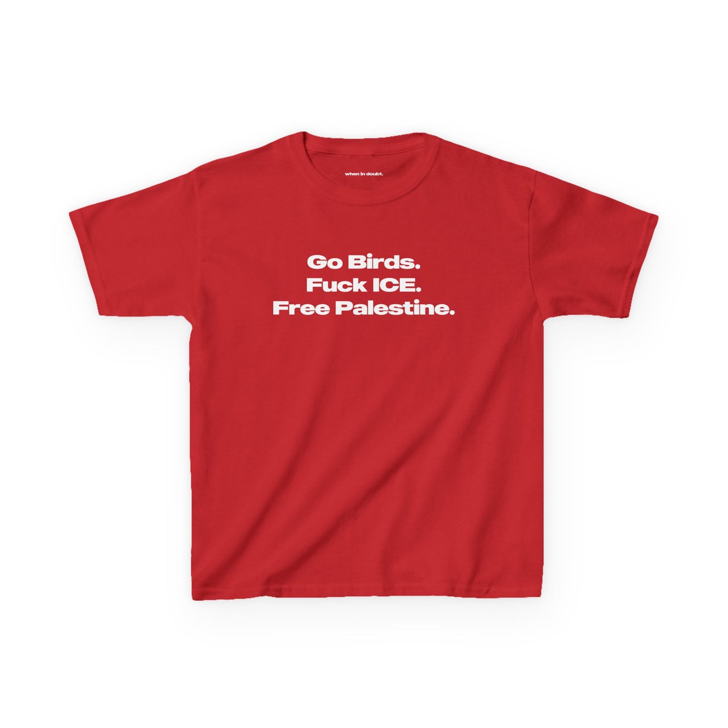 'Go Birds, Fuck ICE, Free Palestine' Baby Tee.