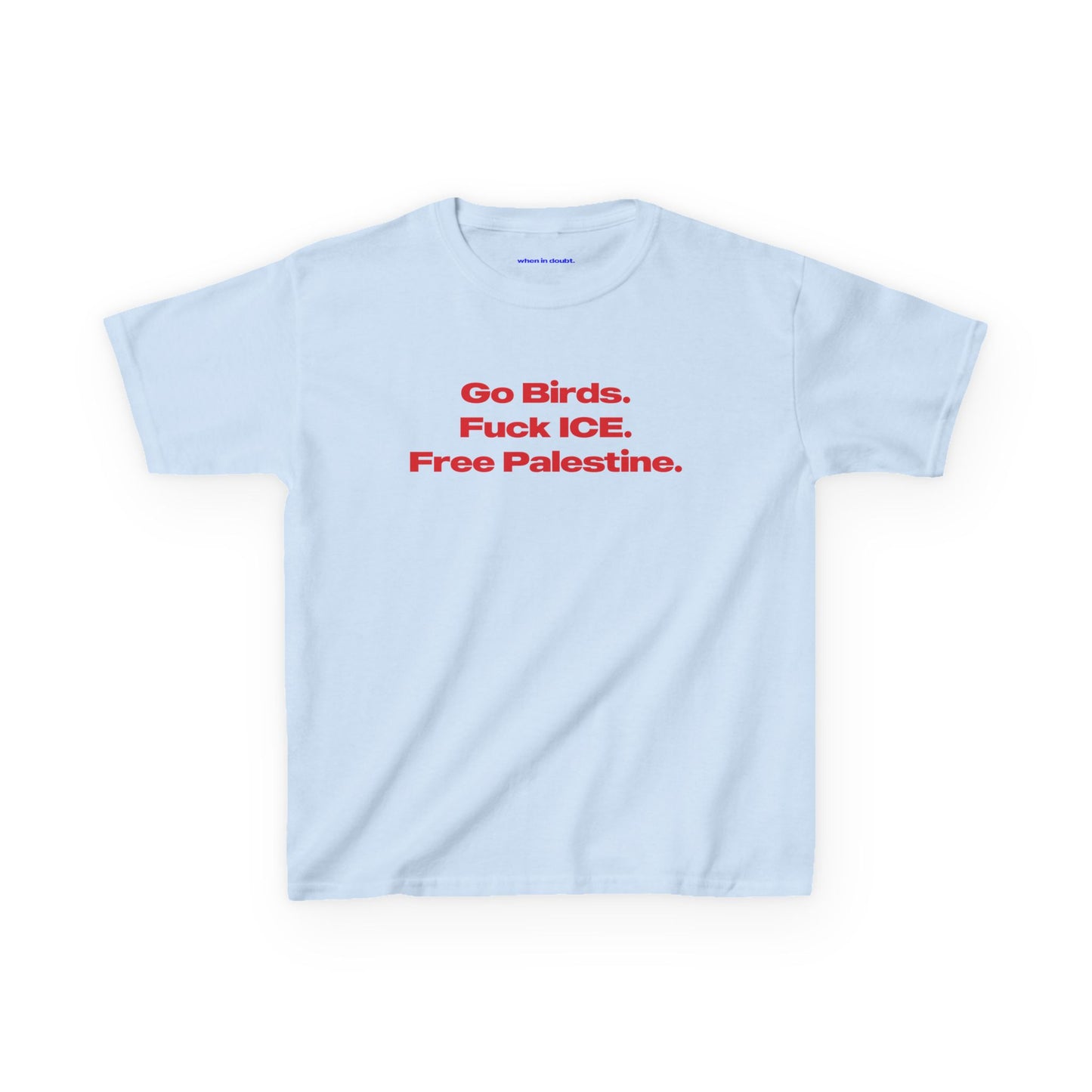'Go Birds, Fuck ICE, Free Palestine' Baby Tee.