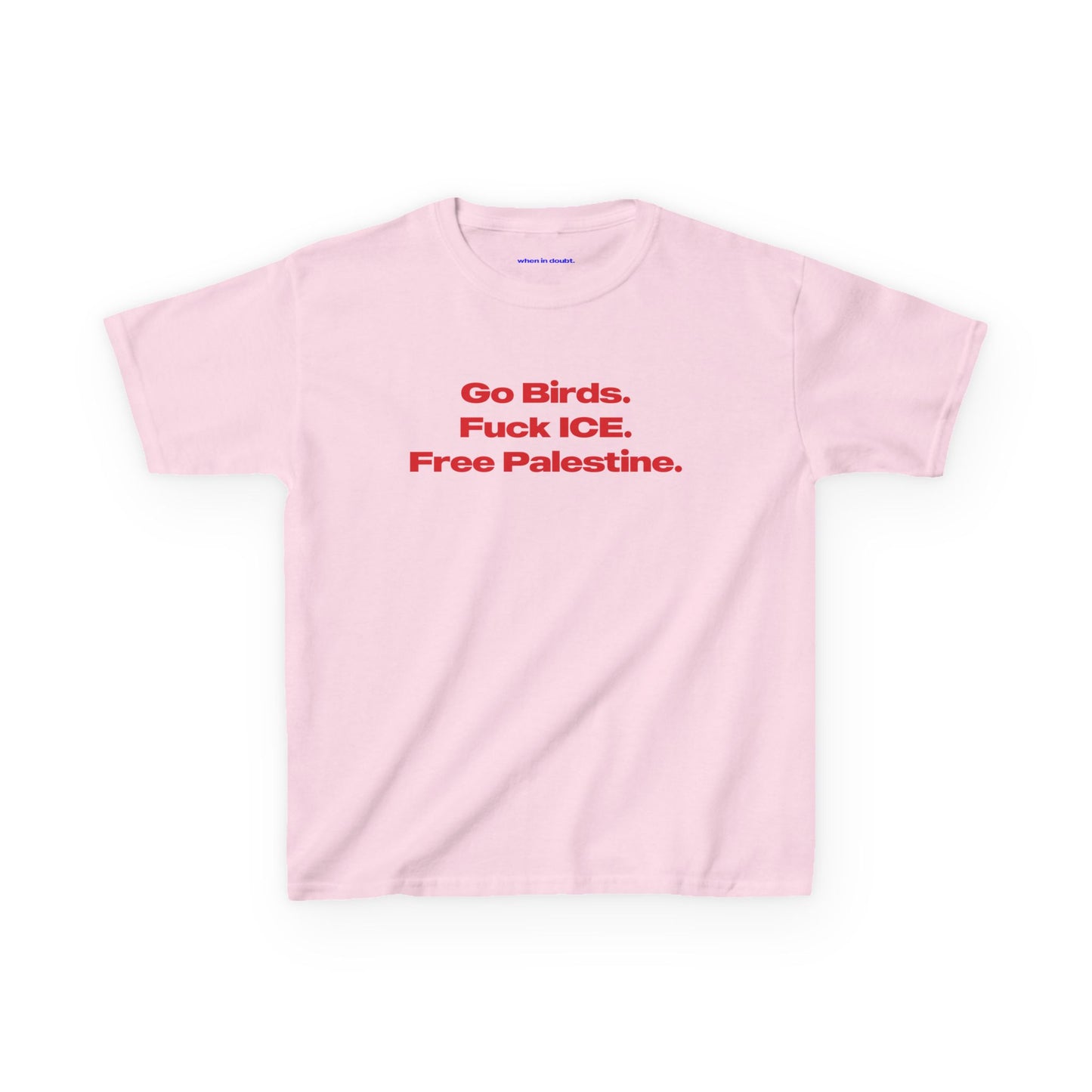 'Go Birds, Fuck ICE, Free Palestine' Baby Tee.