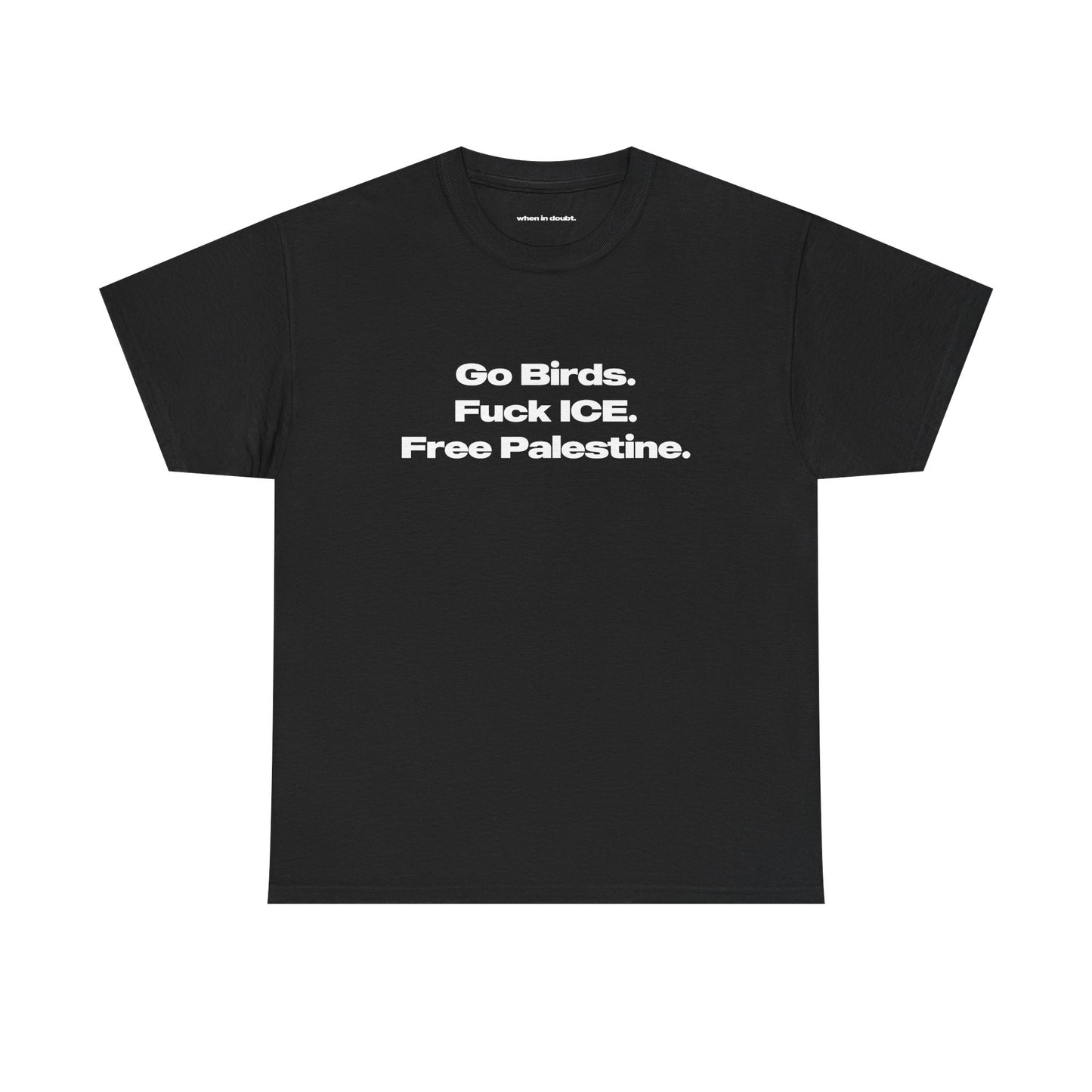 'Go Birds, Fuck ICE, Free Palestine' Classic Unisex Tee.