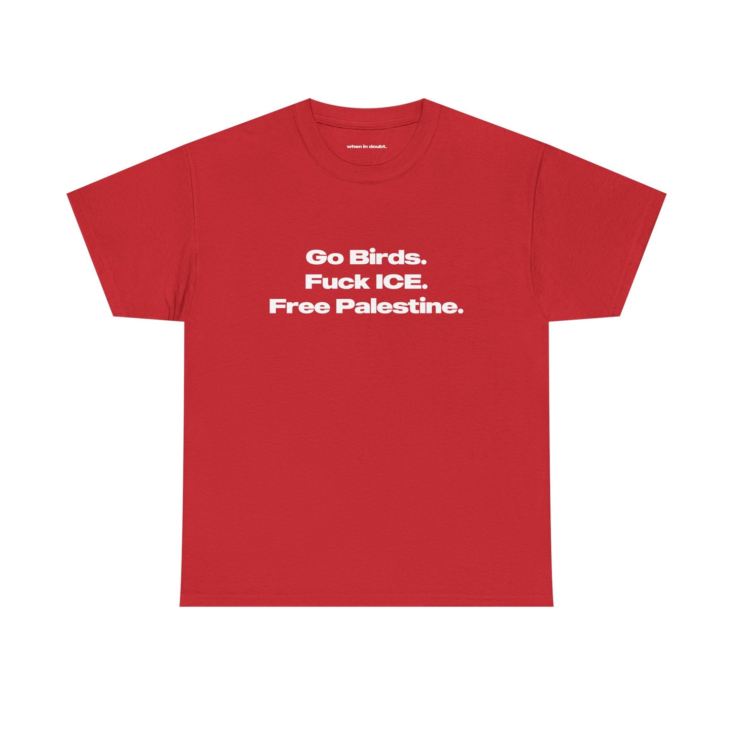 'Go Birds, Fuck ICE, Free Palestine' Classic Unisex Tee.