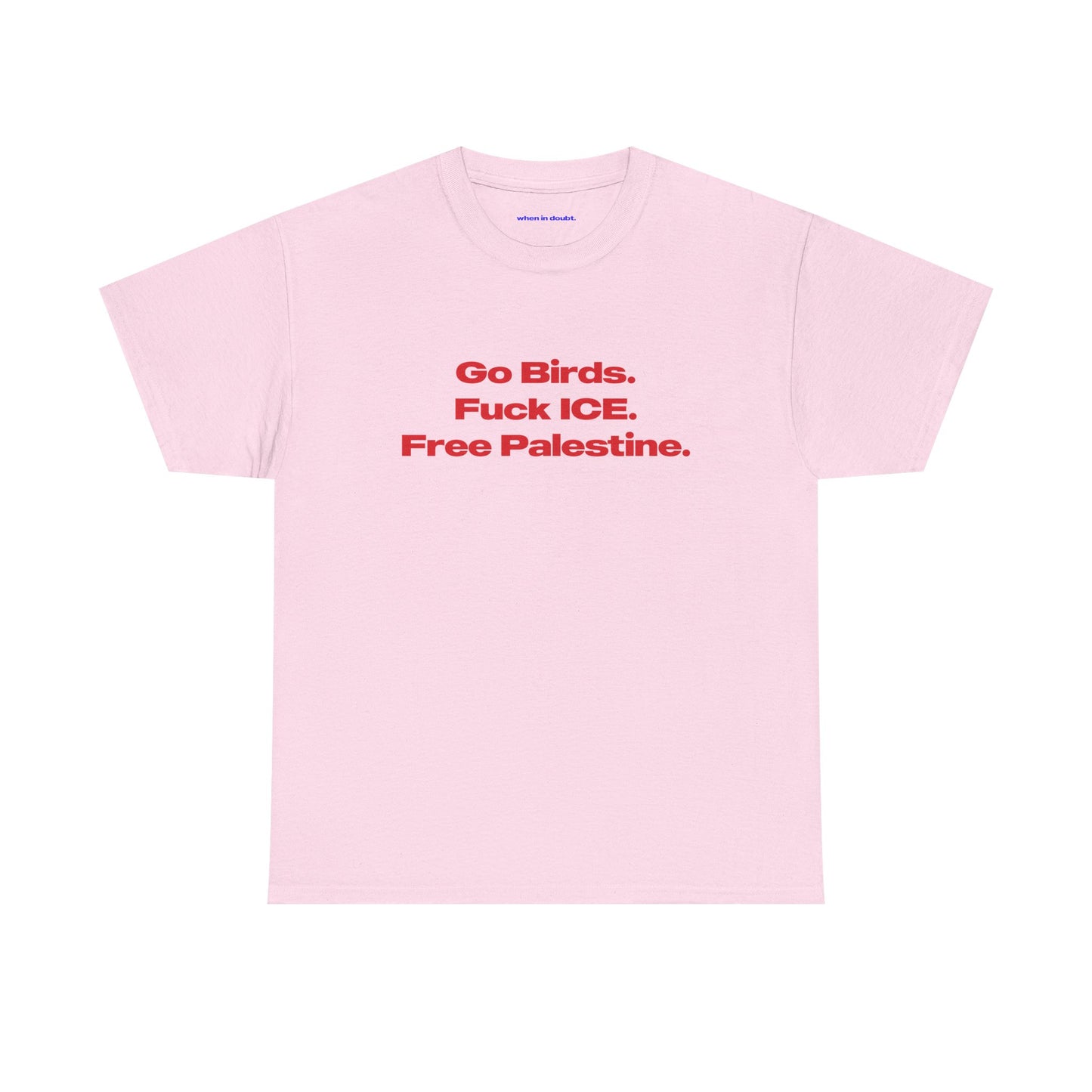 'Go Birds, Fuck ICE, Free Palestine' Classic Unisex Tee.